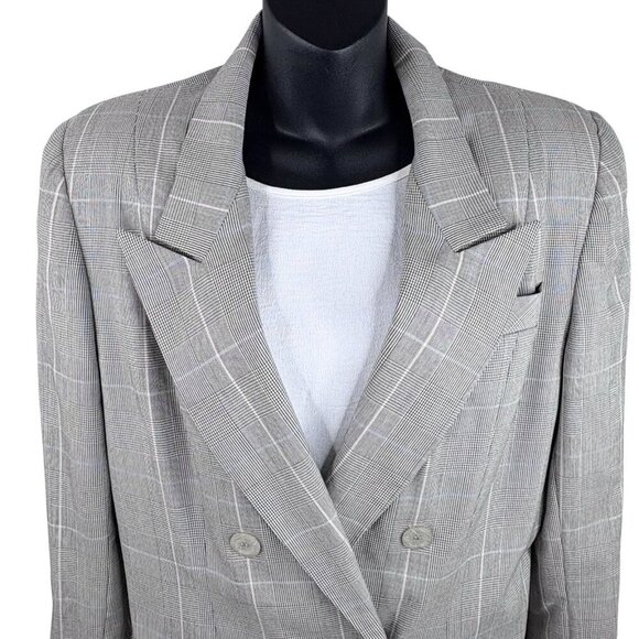 VTG 80s Pinstripe Plaid Double Breasted Classic Blazer Gilmor Gray Women’s 12 - Picture 3 of 15